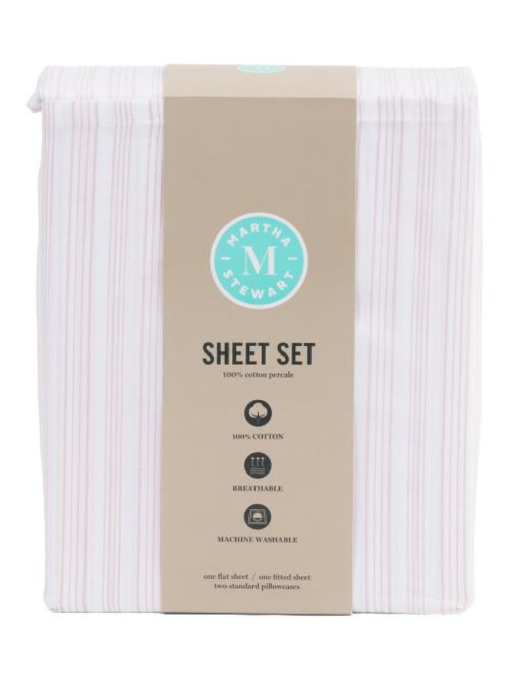 MARTHA STEWART Cotton Percale Striped Sheet Set
